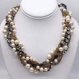 J. Crew Mixed Media Pearl Jeweled Chain Necklace